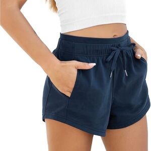Cotton Sweat Shorts with Pockets - Navy Blue - Exercise + Lounge Shorts